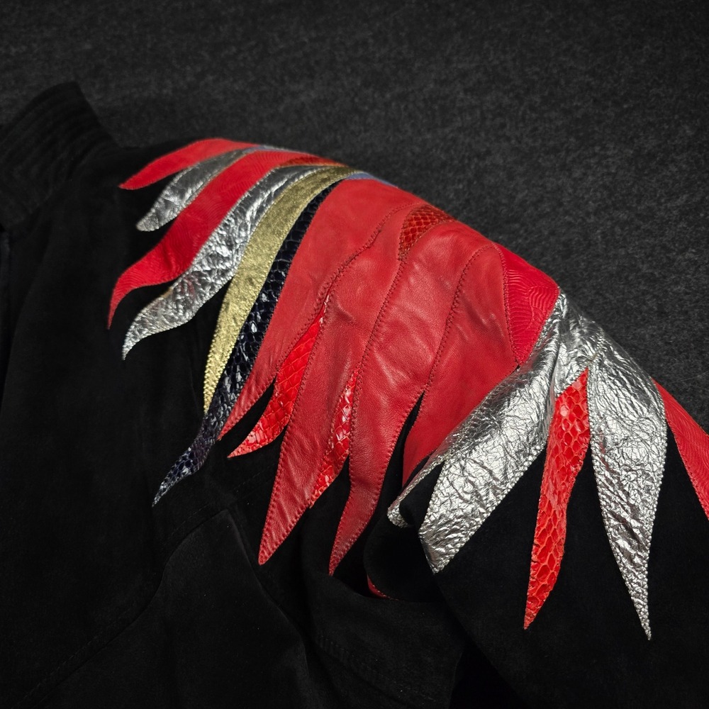 Augustina Taos Suede Leather Jacket Bird Snakeskin Southwest Black Women's L - Picture 10 of 15